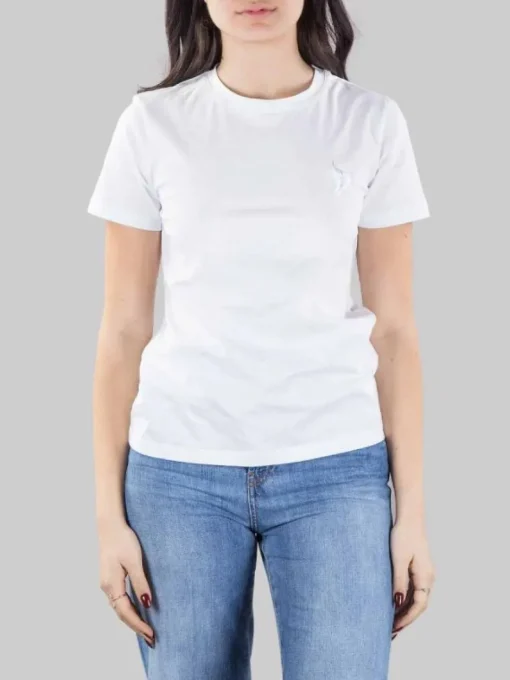Hot DONDUP T-SHIRT BIANCA GIROCOLLO CON LOGO RICAMATO Bianco