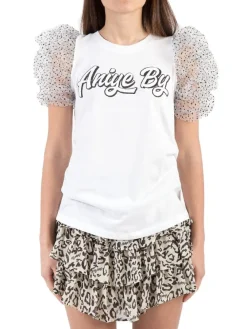 Fashion ANIYE BY T-SHIRT BIANCA IN COTONE CON MANICHE IN TULLE A POIS Bianco
