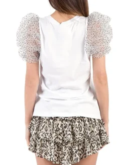 Fashion ANIYE BY T-SHIRT BIANCA IN COTONE CON MANICHE IN TULLE A POIS Bianco