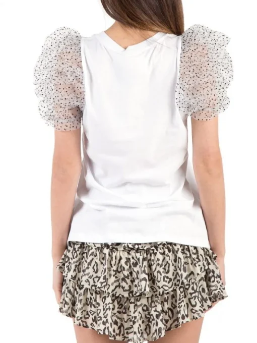 Fashion ANIYE BY T-SHIRT BIANCA IN COTONE CON MANICHE IN TULLE A POIS Bianco
