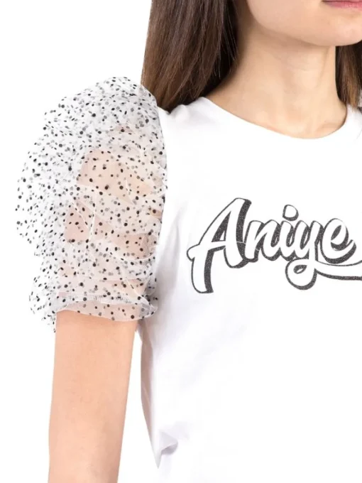 Fashion ANIYE BY T-SHIRT BIANCA IN COTONE CON MANICHE IN TULLE A POIS Bianco