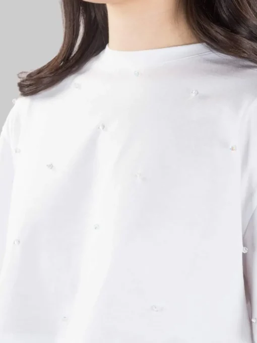 Fashion DONDUP T-SHIRT CORTA BIANCA CON PUNTI LUCE Bianco