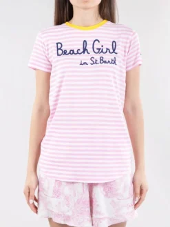 Discount MC2 SAINT BARTH T-SHIRT DANA IN COTONE A FANTASIA RIGHE BIANCO E Rosa