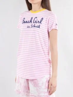 Discount MC2 SAINT BARTH T-SHIRT DANA IN COTONE A FANTASIA RIGHE BIANCO E Rosa