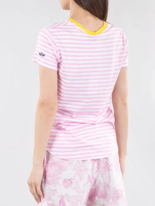 Discount MC2 SAINT BARTH T-SHIRT DANA IN COTONE A FANTASIA RIGHE BIANCO E Rosa