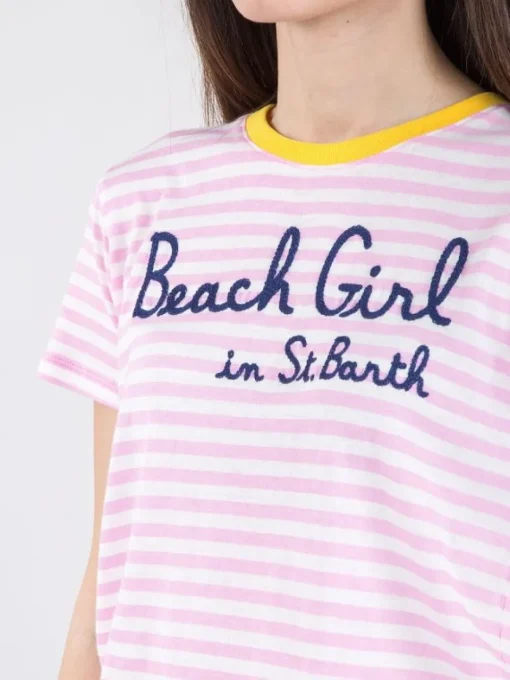 Discount MC2 SAINT BARTH T-SHIRT DANA IN COTONE A FANTASIA RIGHE BIANCO E Rosa