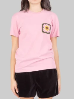 Fashion MC2 SAINT BARTH T-SHIRT EMILIE GIROCOLLO CON TASCHINO IN CROCHET A FANTASIA- Rosa