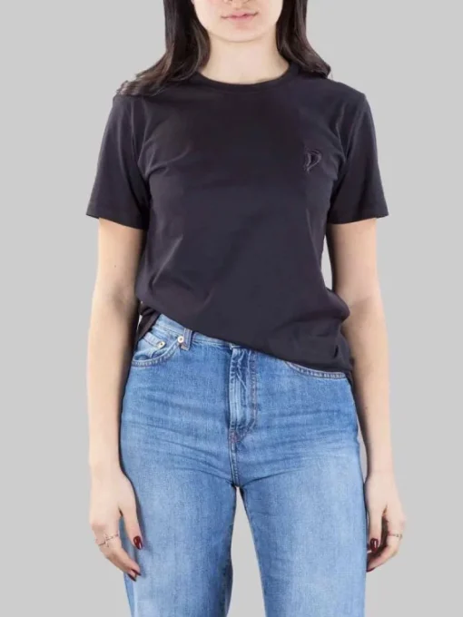 New DONDUP T-SHIRT NERA GIROCOLLO CON LOGO RICAMATO Nero