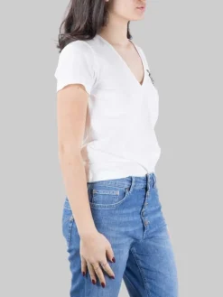 Online PINKO T-SHIRT TURBATO BIANCA CON LOGO IN STRASS E PERLINE Bianco